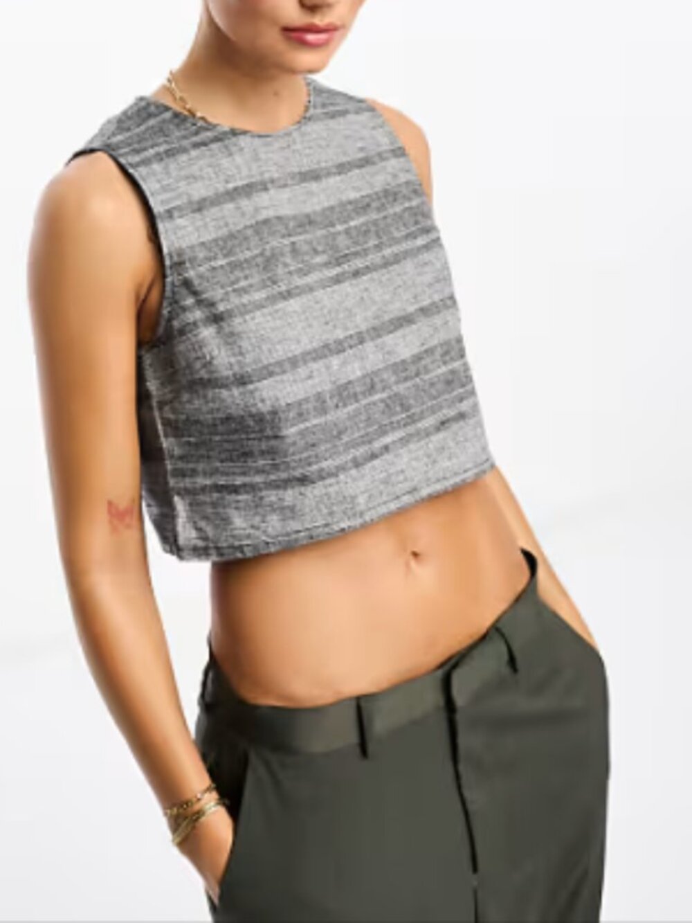 Cropped Striped Gray Boxy Breathable Blouse